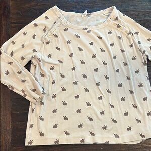Kate Quinn Cream and Brown Bunny Print Blouse